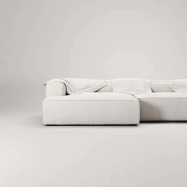 Grand 5-Sitssoffa schäslong Vänster Bouclétyg Steam White