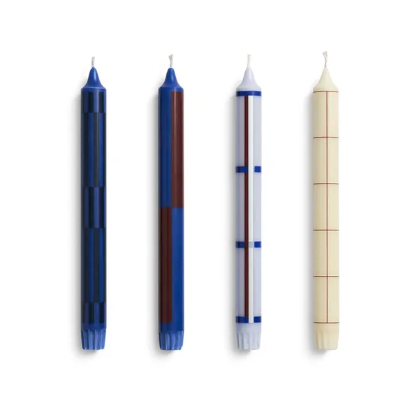 Pattern Stearinlys 4-pk Blå / Sølv