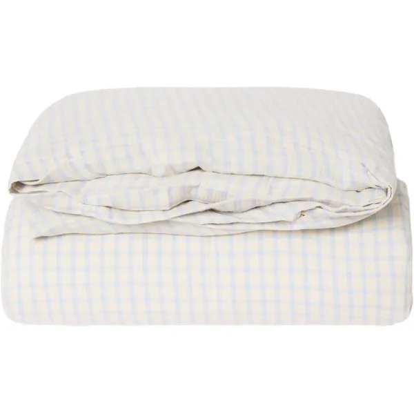 Gingham Sky Blue Muslin Duvet Cover Double 220x240 cm
