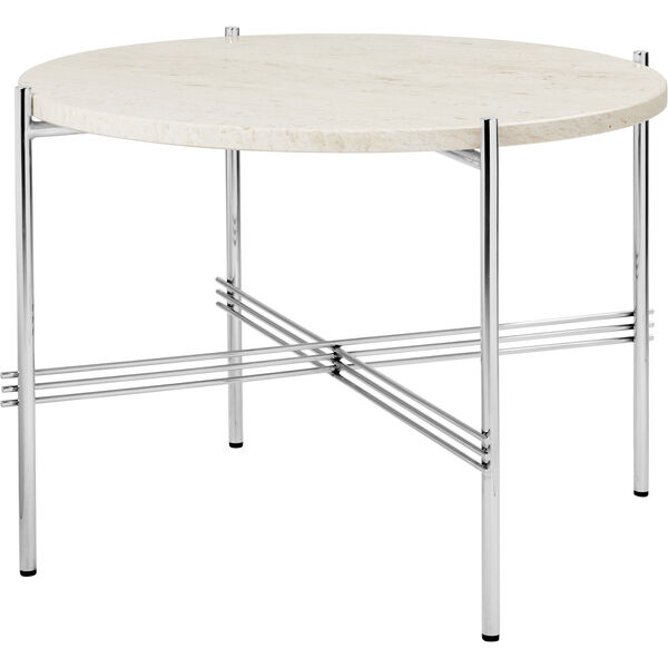 TS Soffbord 55 cm Polerat Stål / Neutralt vit Travertin