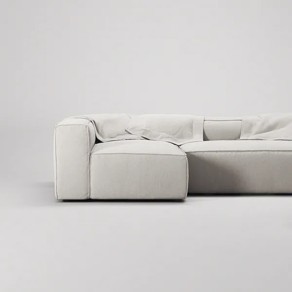 Grand 4-Sitssoffa Divan Vänster öppet avslut Med Fotpall Minetyg Moon White