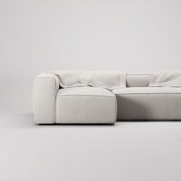 Grand 4-Sitssoffa Divan Vänster öppet avslut Med Fotpall Minetyg Moon White
