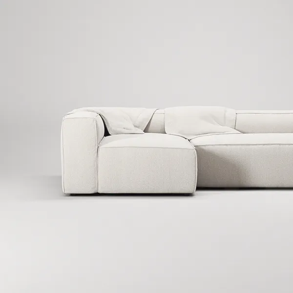 Grand 4-Sitssoffa Divan Vänster Med Fåtölj Bouclétyg Steam White
