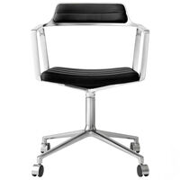 452 Svingstol med Hjul Polert Aluminium / Sort Skinn
