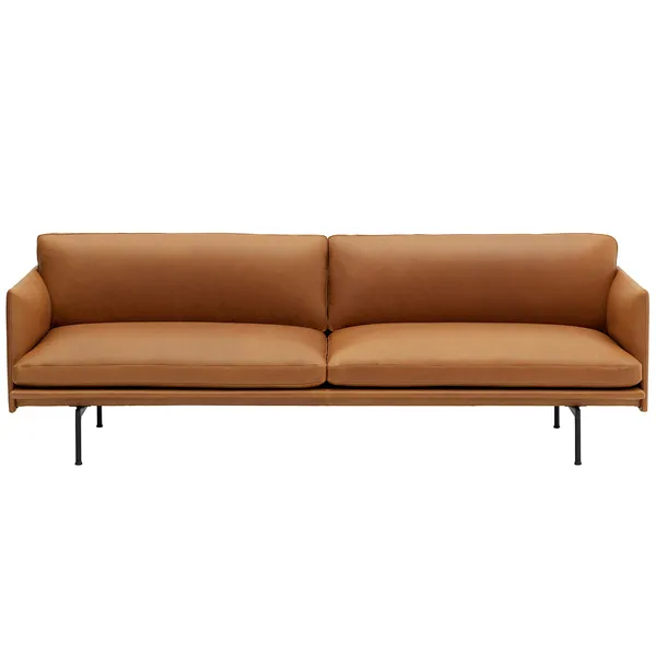 Outline Sofa 3-Pers Sort Aluminium / Refine Leather Cognac