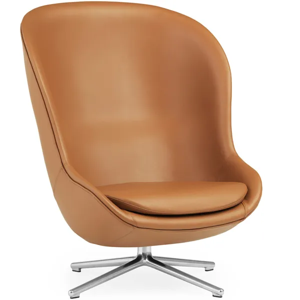 Hyg Lænestol Høj med Svirvelbase Brandy Læder / Aluminium
