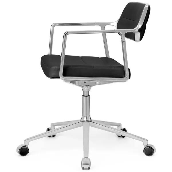 453+ Svingstol Med Hjul Polert Aluminium / Black Leather
