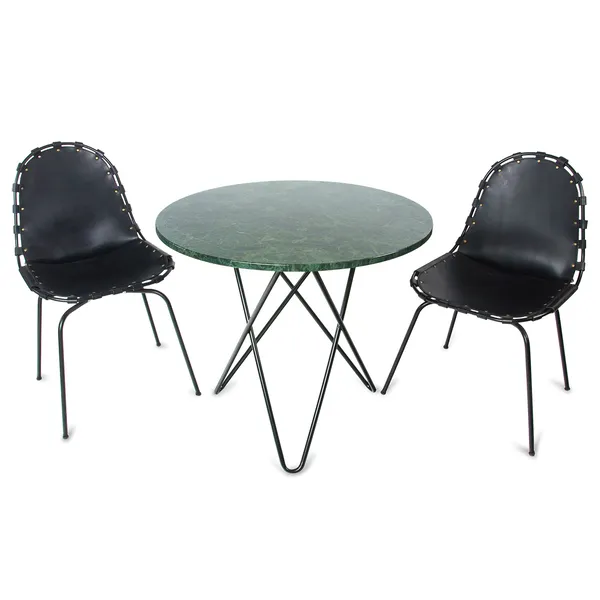 O Matbord Ø80 cm Svart Underrede Grön Marmor