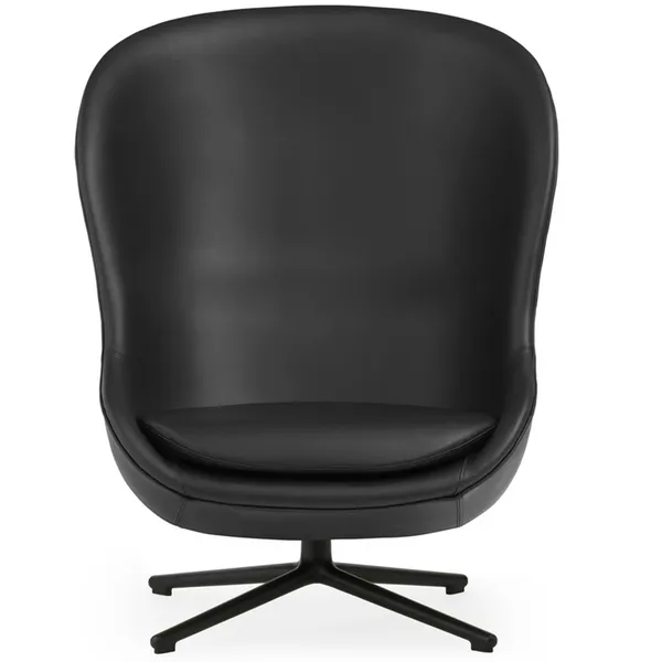 Hyg Lenestol Høy med Dreiefot Svart Skinn / Svart Aluminium