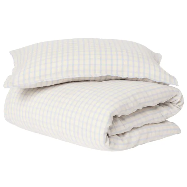 Gingham Sky Blue Muslin Bäddset Junior 100x130 + 35x55 cm
