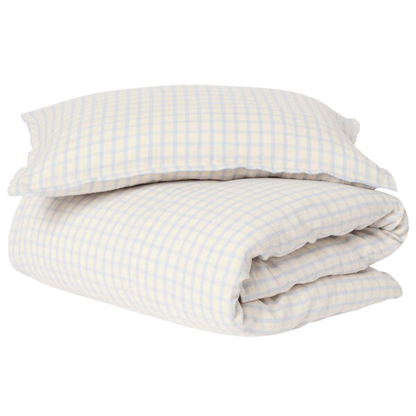 Gingham Sky Blue Muslin Sengesett Junior 100x130 + 35x55 cm