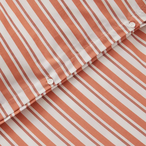 Striped Cotton Poplin Sengesett 220x220 + 50x60x2 cm Terra