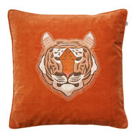 Embroidered Tiger Velvet Pudebetræk 50x50cm Orange