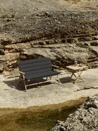 Outdoor Market Folding Sofa Black With Beige Stripe