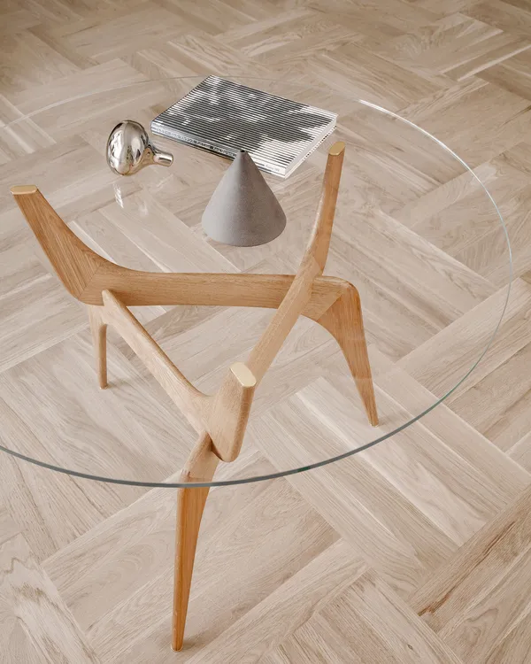 Triiio Sofabord Ø90 cm Olieret Eg / Klart Glas