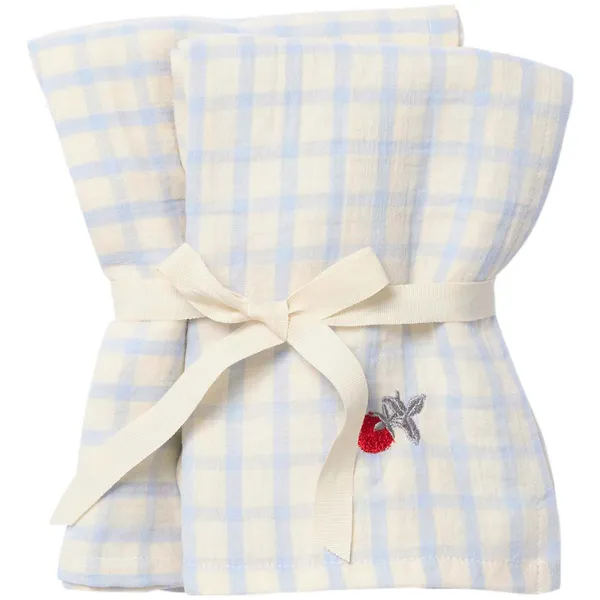 Gingham Sky Blue Muslin Tæppe 2-pak 60x60 cm