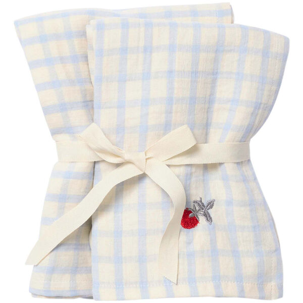 Gingham Sky Blue Muslin Tæppe 2-pak 60x60 cm