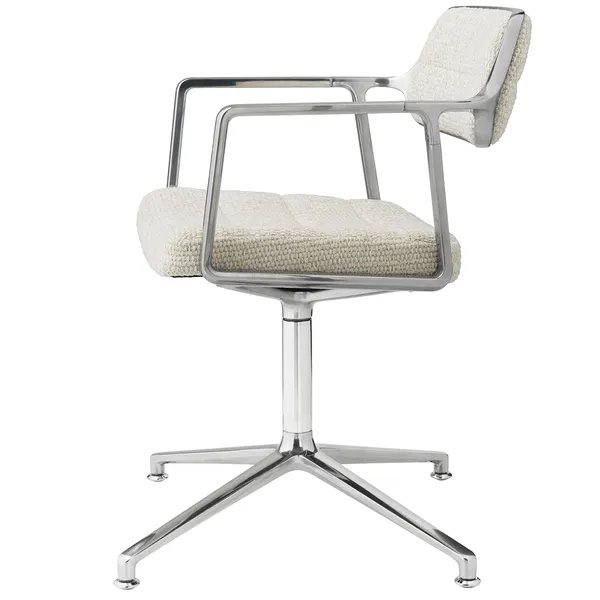 453 Drejestol Poleret Aluminium / Wavy Offwhite