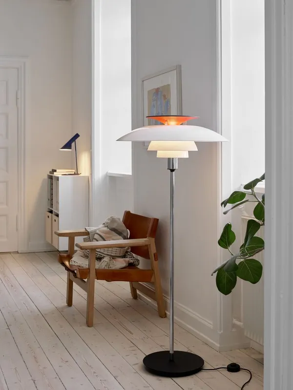 PH 80 Golvlampa Utan Dimmer Vit Opal Akryl / Krom