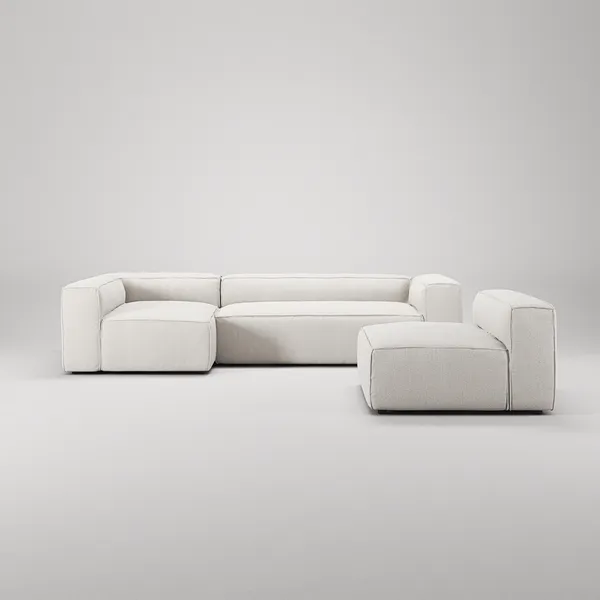 Grand 4-Sitssoffa Divan Vänster Med Fåtölj Bouclétyg Steam White