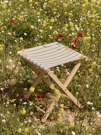 Outdoor Market Folding Stool Beige With Red Stripe