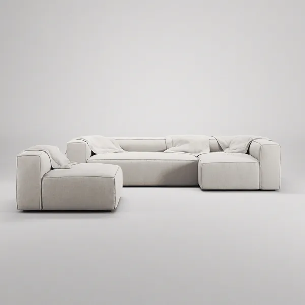 Grand 4-Seter Sofa Divan Høyre med Lenestol Moon White