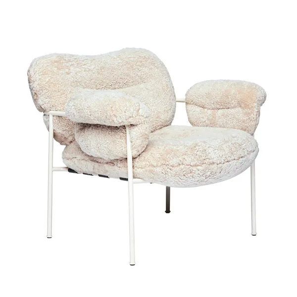 Bollo Lounge-Tuoli Pearl White Jalat / Lampaannahka Mohawi