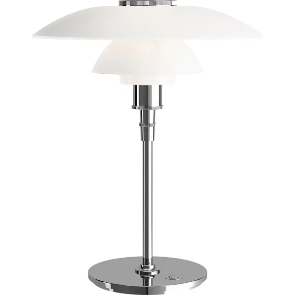PH 4½-3½ Glas Bordslampa Förkromad/Vitt Opalglas