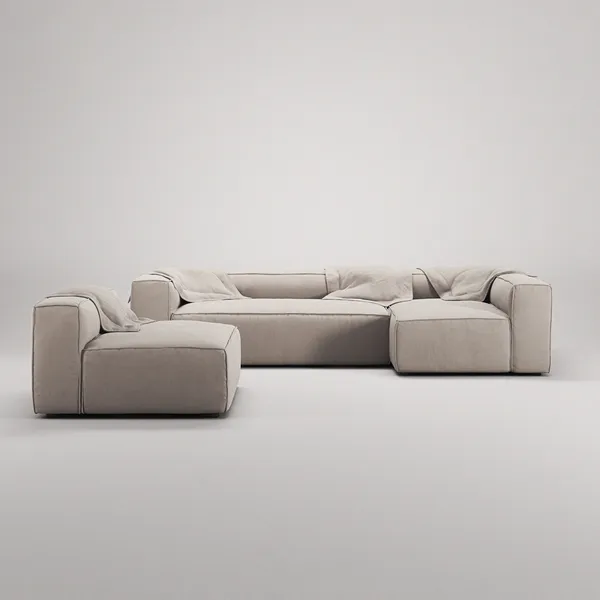 Grand 4-Seter Sofa Divan Høyre med Lenestol Sandshell Beige