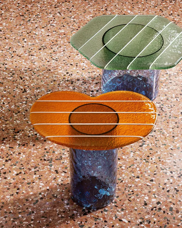 Striche Side Table Orange / Blue