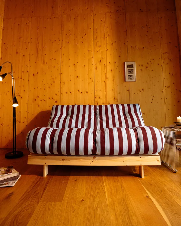 Roots Bäddsoffa 140x200 cm Vinröd / Ljusblå