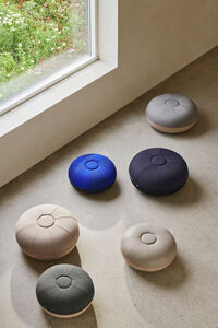Pouf Puf Small Overdel Læder / Lysegrå