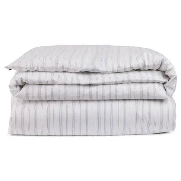 Striped Lyocell/Cotton Sengesæt 220x220 cm Hvidt/Støvet Blå