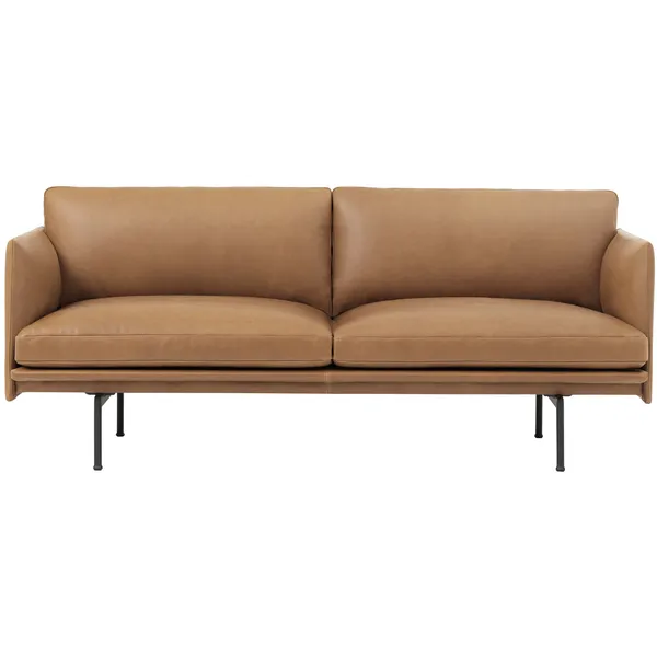 Outline Sofa 2-seters Silk leather Cognac / Sort Aluminium