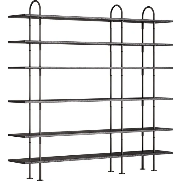 Keen Hyllsystem Med 6 Hyllplan 208 cm Svart Mässing / Svartbrunbetsad Ask