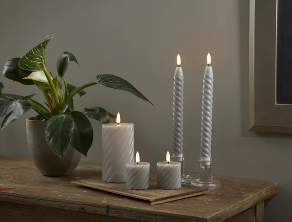 Flamme Swirl LED Antiklys 25 cm 2-pak Gråt