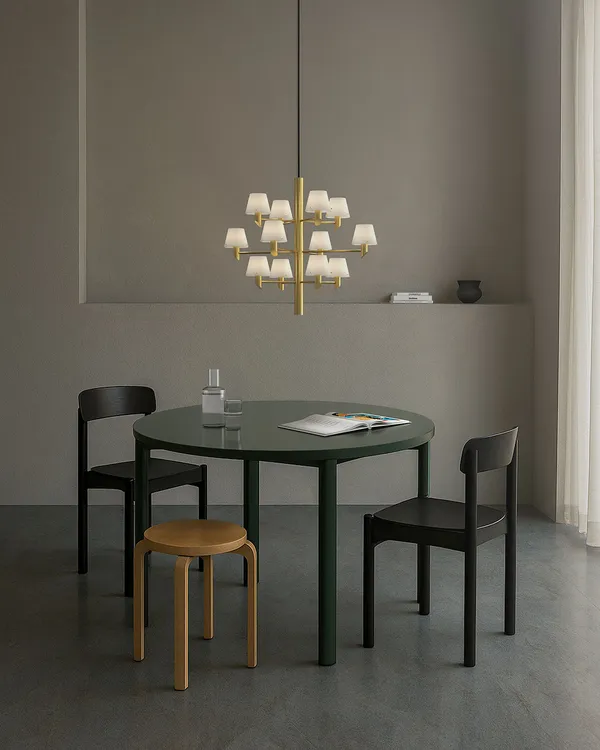 Gil 12 Chandelier Satin Brass / Opal Glass