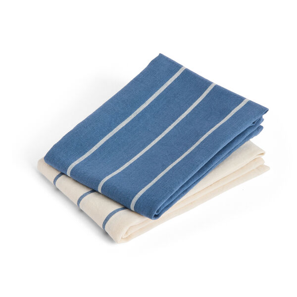 Outdoor Market Tea Towel Set of 2 Blue With Beige Stripe