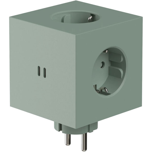 Square 2 Socket Extender With USB-C / Magnet Oak Green