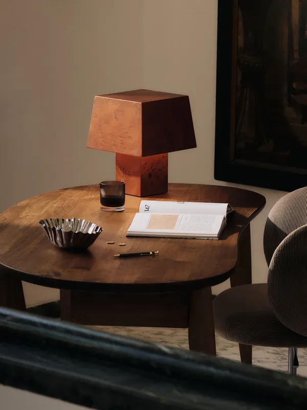 Burl Bordlampe Mørk Bejdset