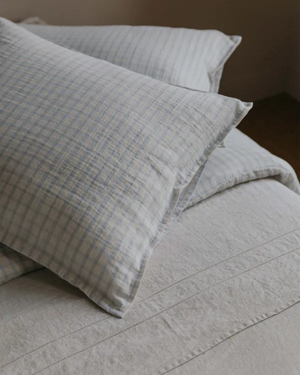 Gingham Sky Blue Muslin Örngott 50x60 cm