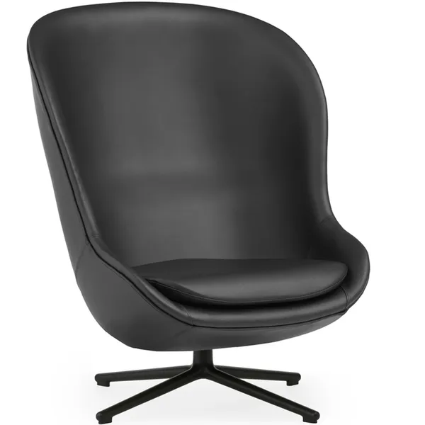 Hyg Lenestol Høy med Dreiefot Svart Skinn / Svart Aluminium