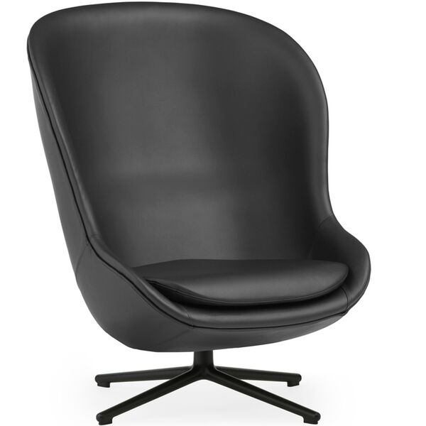 Hyg Lenestol Høy med Dreiefot Svart Skinn / Svart Aluminium