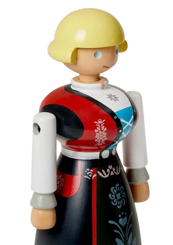 Norsk Bunad-Kvinna Träfigur Svart/Röd / Vit