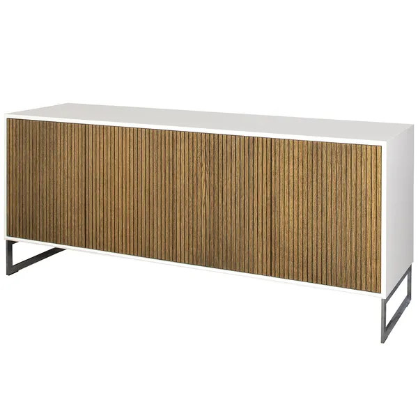 Line Burned Walnut Skjenk 4 dører Hvit/Chrome