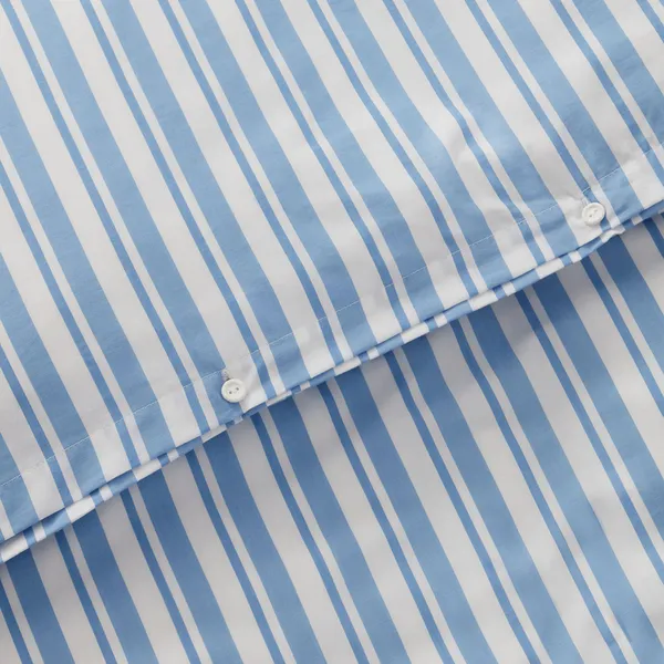Striped Cotton Poplin Sengesæt 220x220 + 50x60x2 cm Blåt