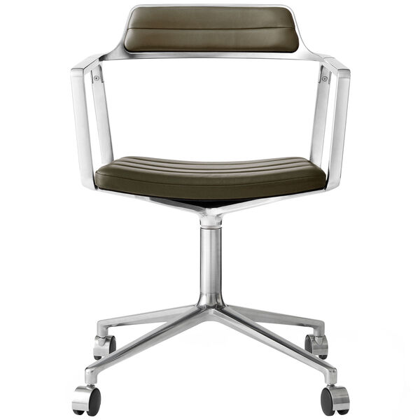 452 Swivel Chair With Wheels Polished Aluminium / Green Leather