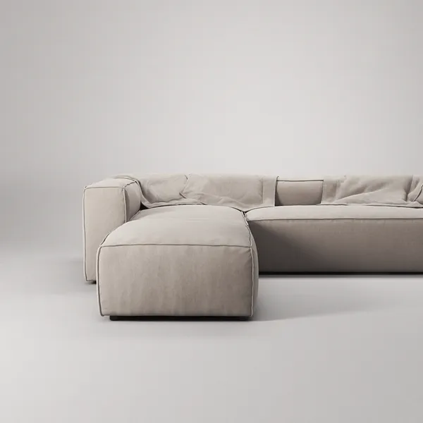 Grand 4-Sitssoffa Divan Vänster öppet avslut Med Fotpall Minetyg Sandshell Beige