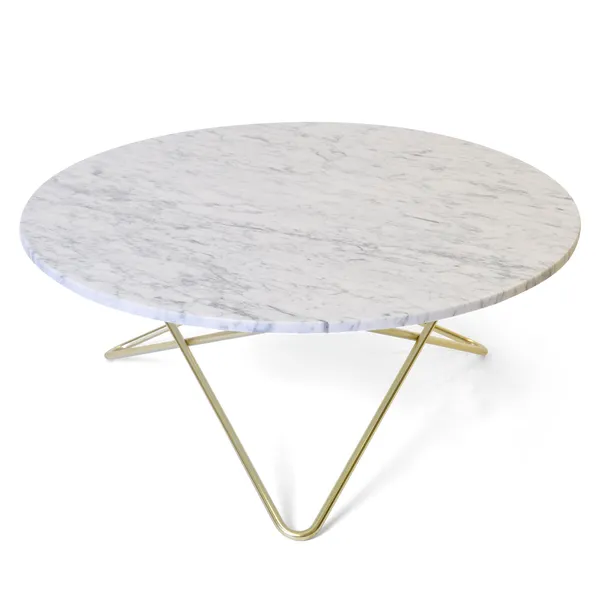 Large O Table Soffbord Ø100 cm Mässing/Vit marmor