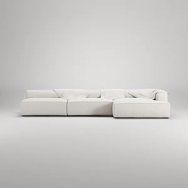 Grand 5-Sitssoffa schäslong Höger Bouclétyg Steam White